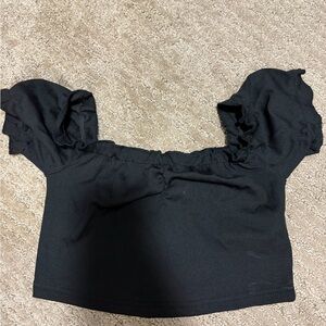 SHEIN Black Ruffle-Sleeve Off-Shoulder Crop Top